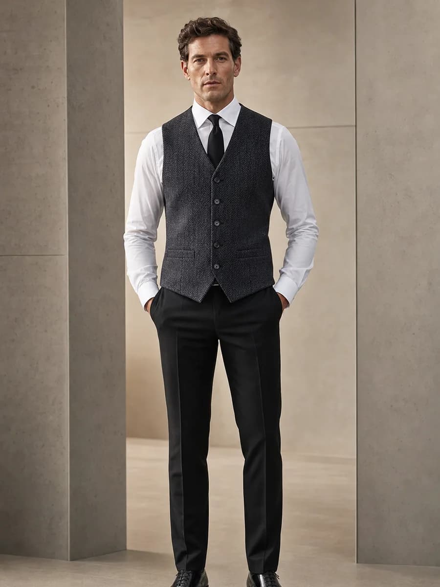 Charcoal Herringbone Waistcoat