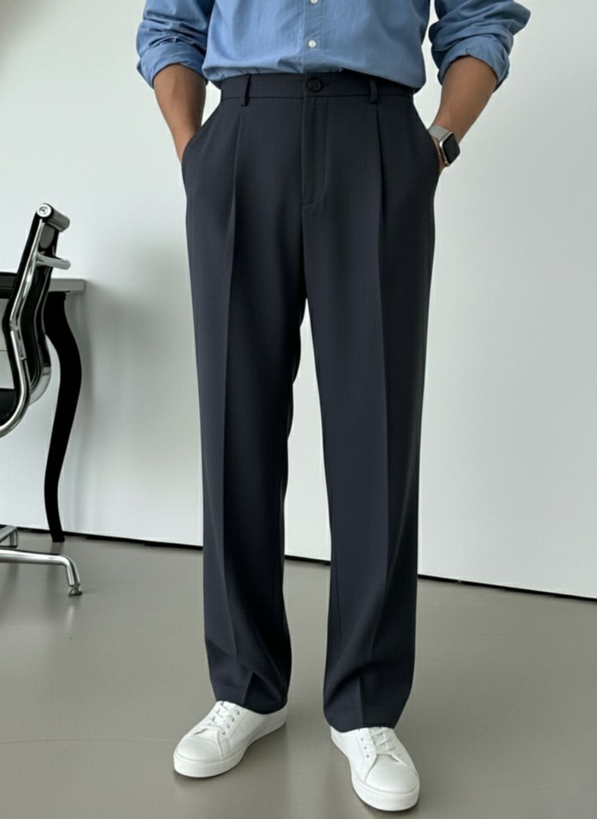 Navy Pleated Trousers